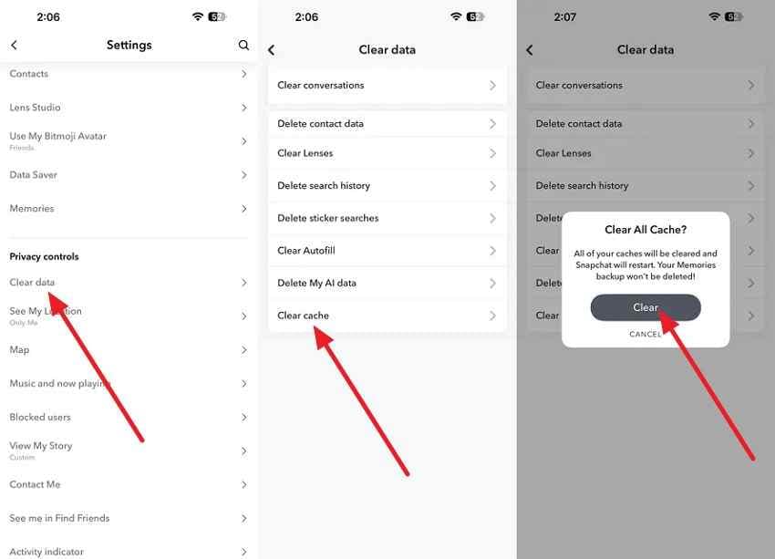 clear snapchat cache on iphone