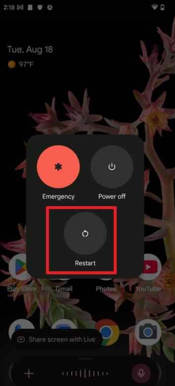 restart the android