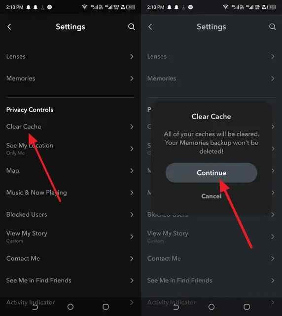 clear the snapchat cache android