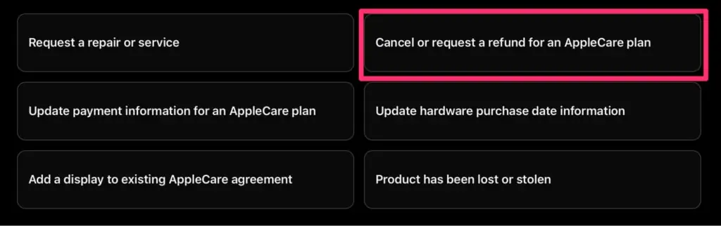 cancelar ou solicitar o reembolso do plano apple care