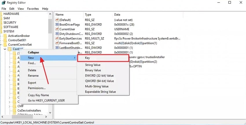 add new key registry editor