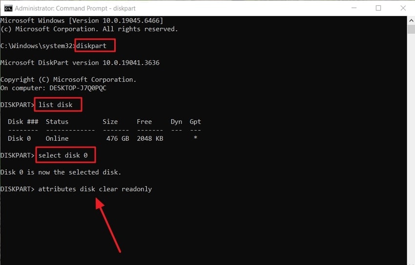 clearing read only attribute diskpart