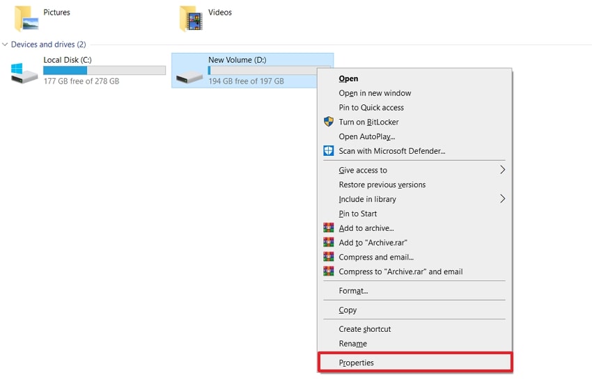 access drive properties