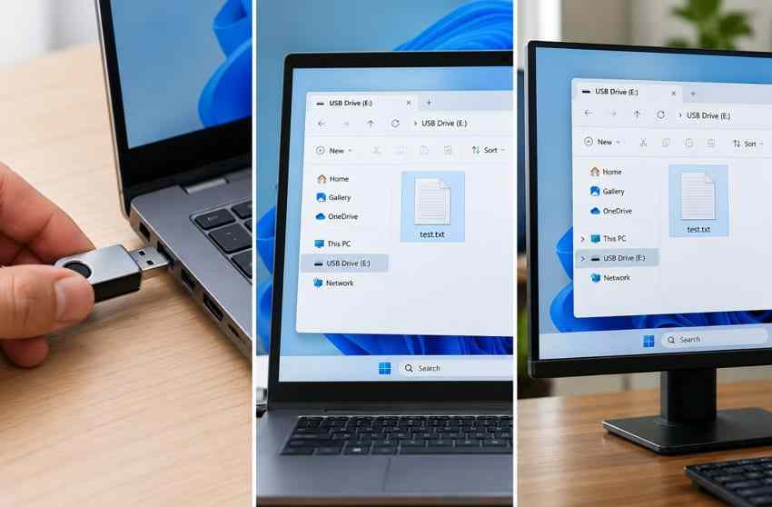 test folder shown on a usb drive in file explorer