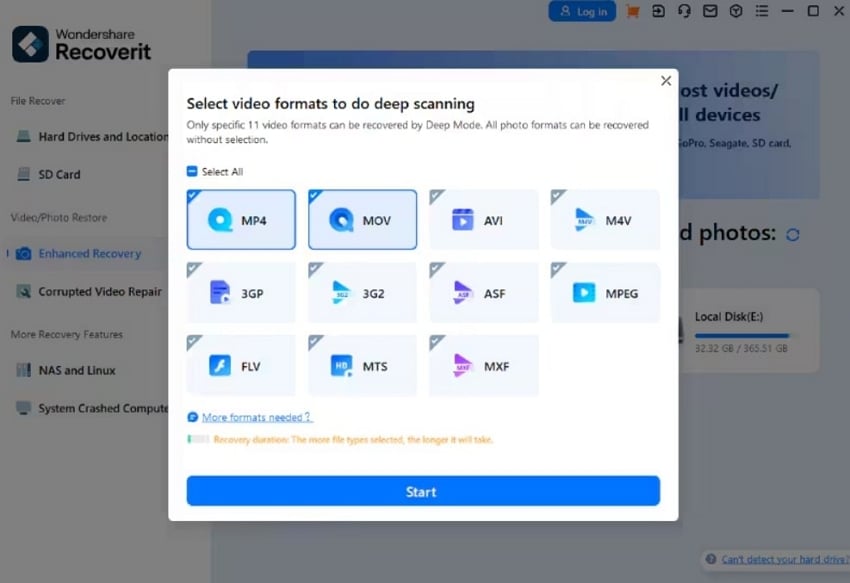 select file formats and click start