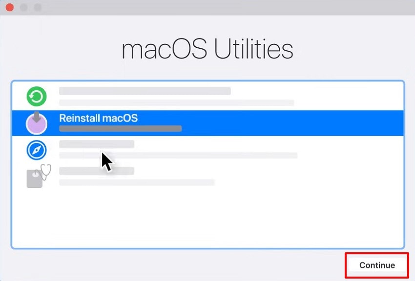 select reinstall macos and continue