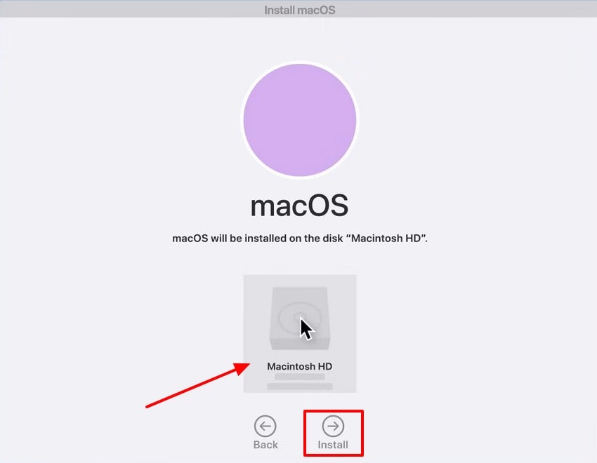 select the disk and install