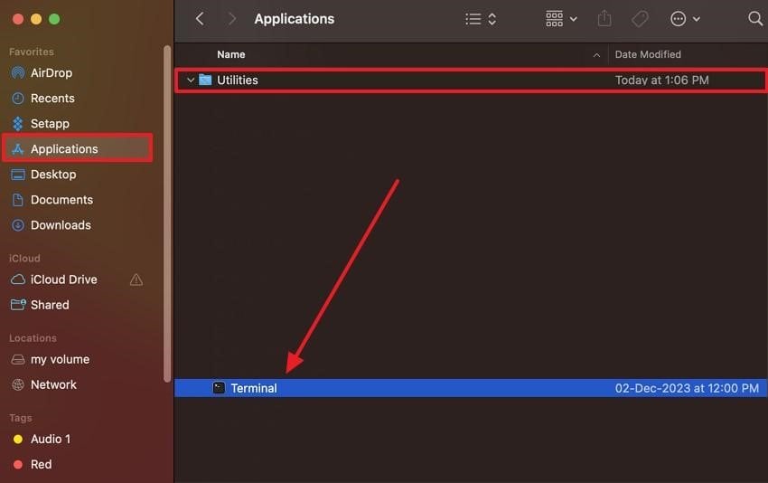 choose terminal from applications on mac