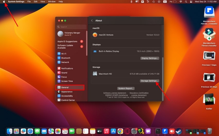 choose general for storage settings