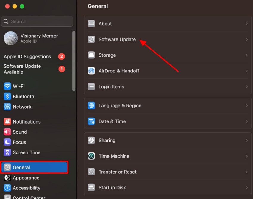 choose software update from general
