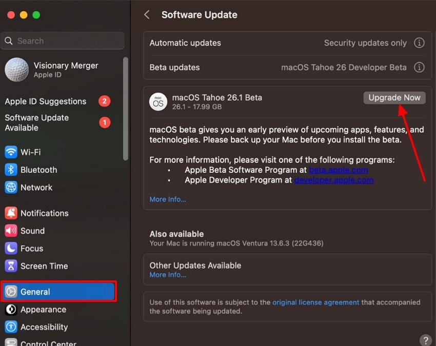 choose upgrade now option