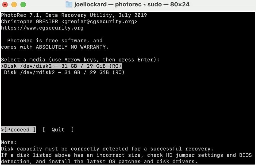 enter sudo photorec in terminal 