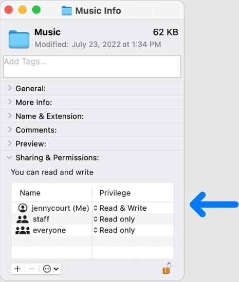 modify permission to view files on mac
