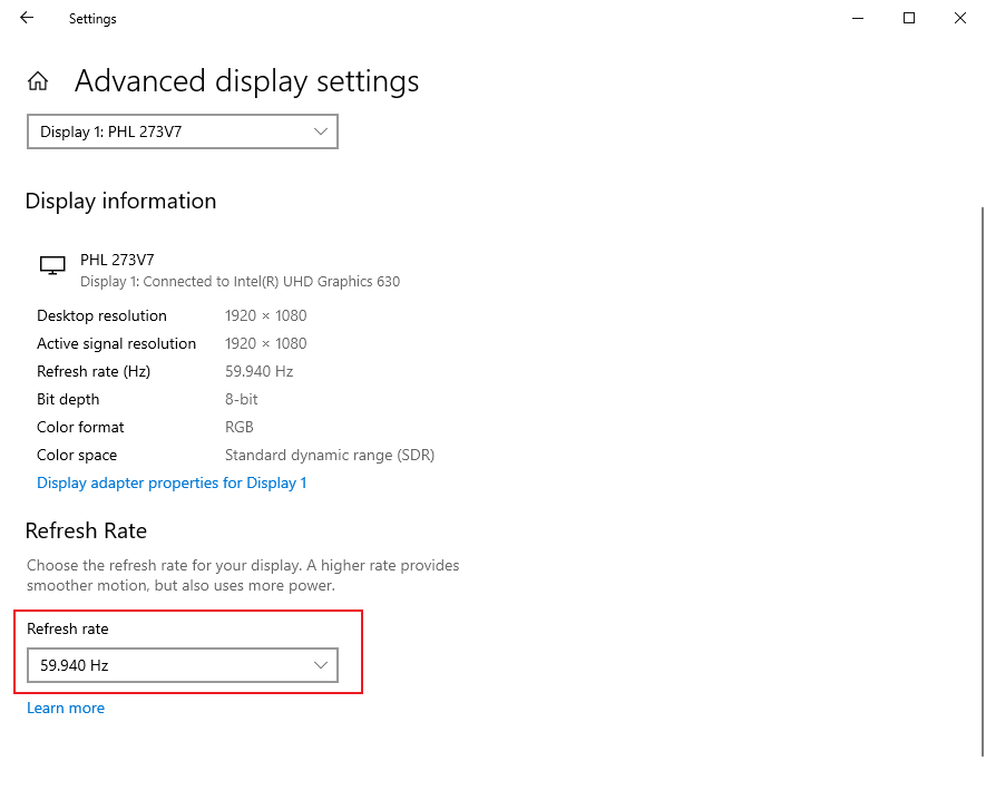 adjust screen refresh rate