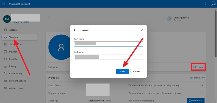 press edit name change name