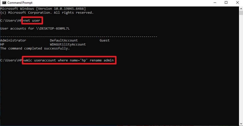 change username with command prompt