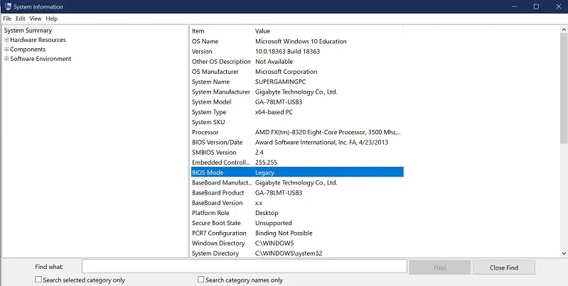 memeriksa jenis bios legacy