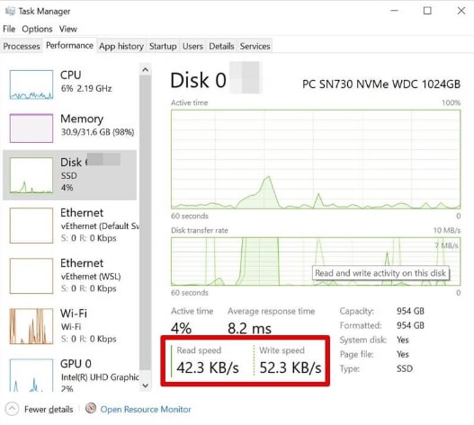 check usb flash drive speed using task manager