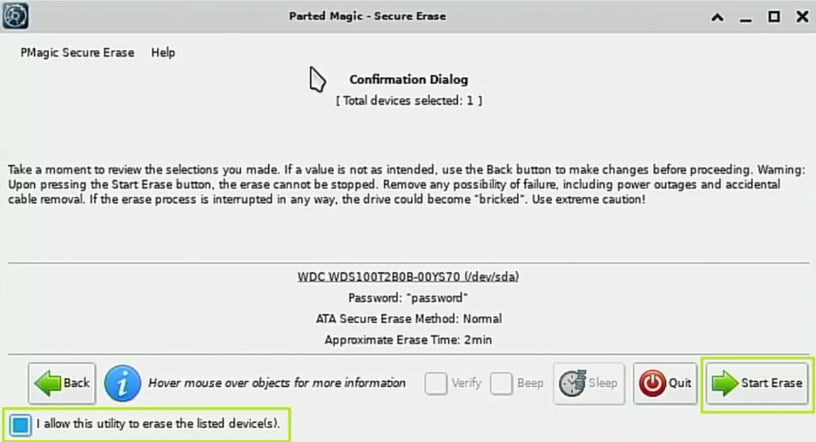 parted magic confirmation dialog