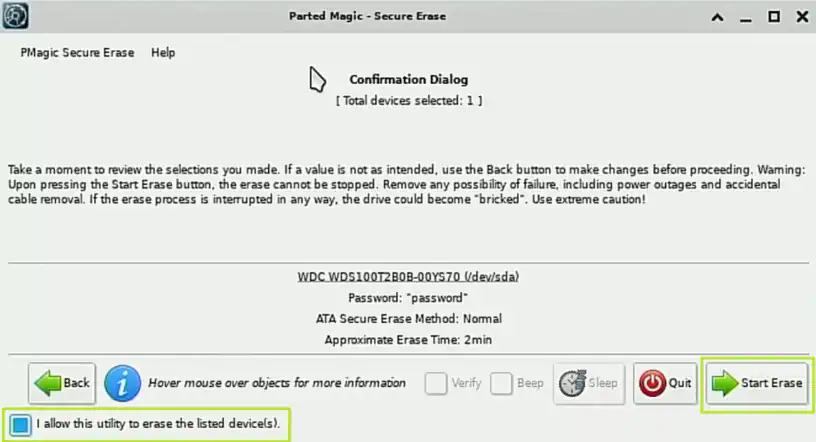 effacement sécurisé d'un ssd à l'aide de parted magic