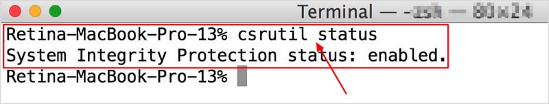 Geben Sie im Terminal csrutil status ein, um den Mac-Sip-Status zu überprüfen
