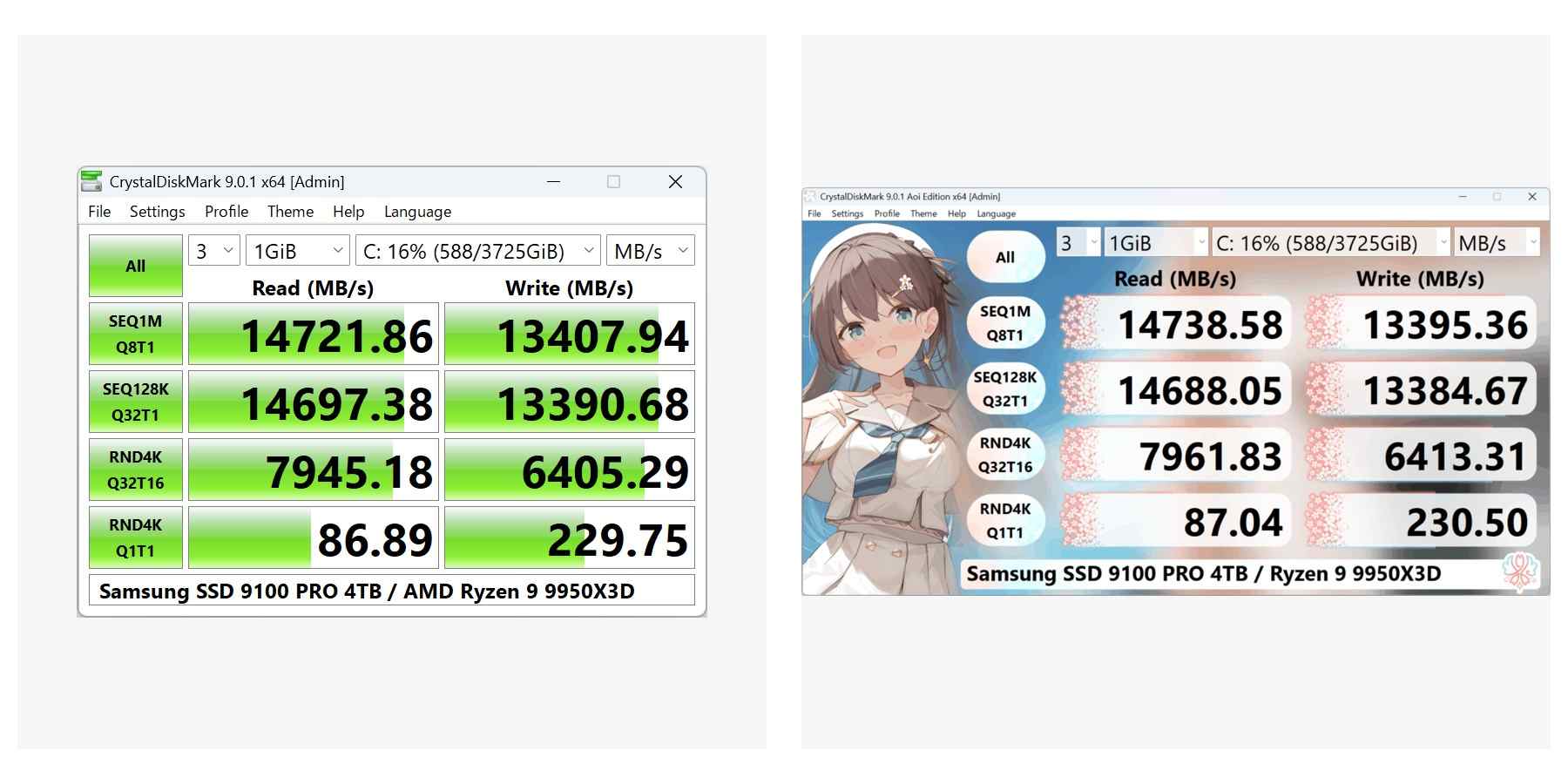 crystaldiskmark benchmark window measuring sd card read and write speed