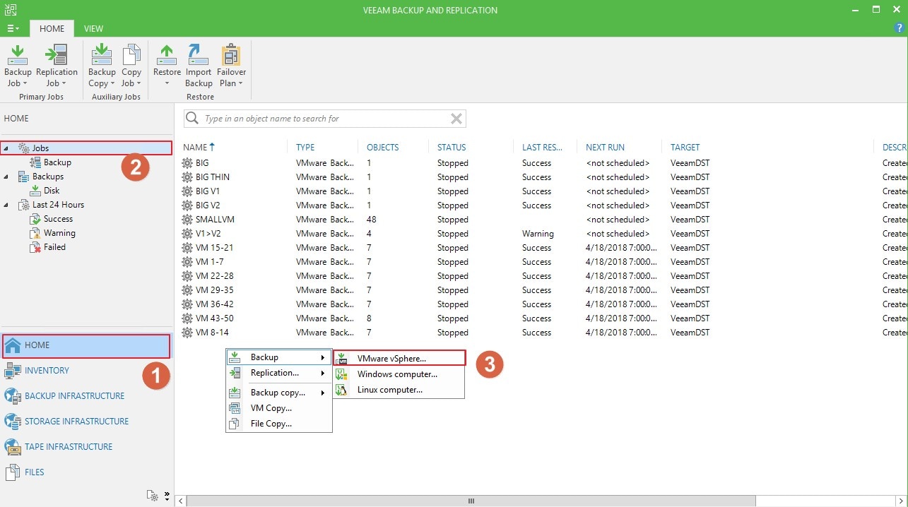 select a job with veeam