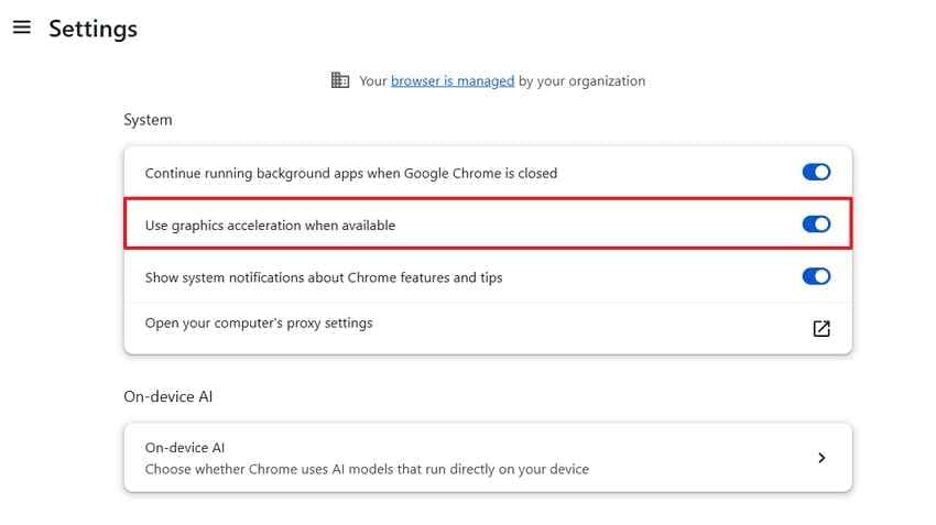 graphics acceleration chrome system setting