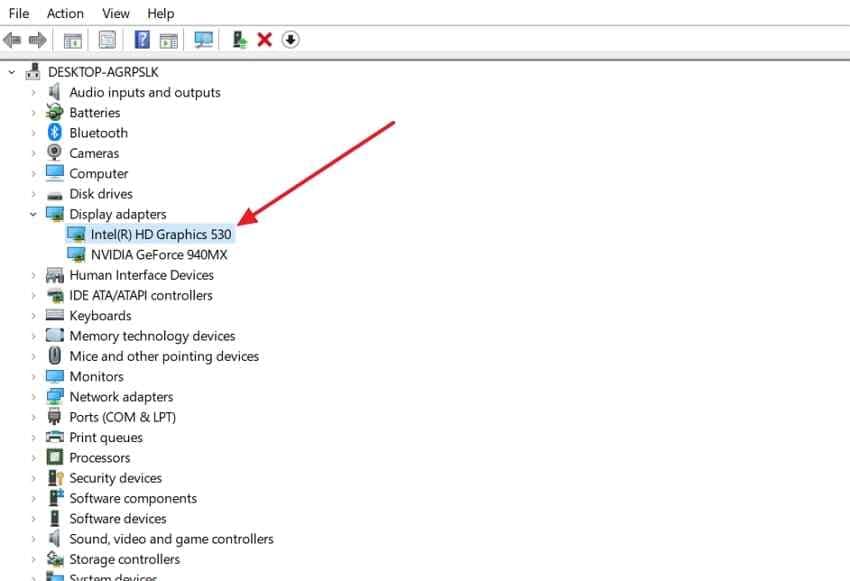 display adapters listed device manager