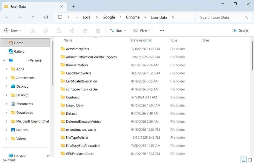 chrome default profile folder location