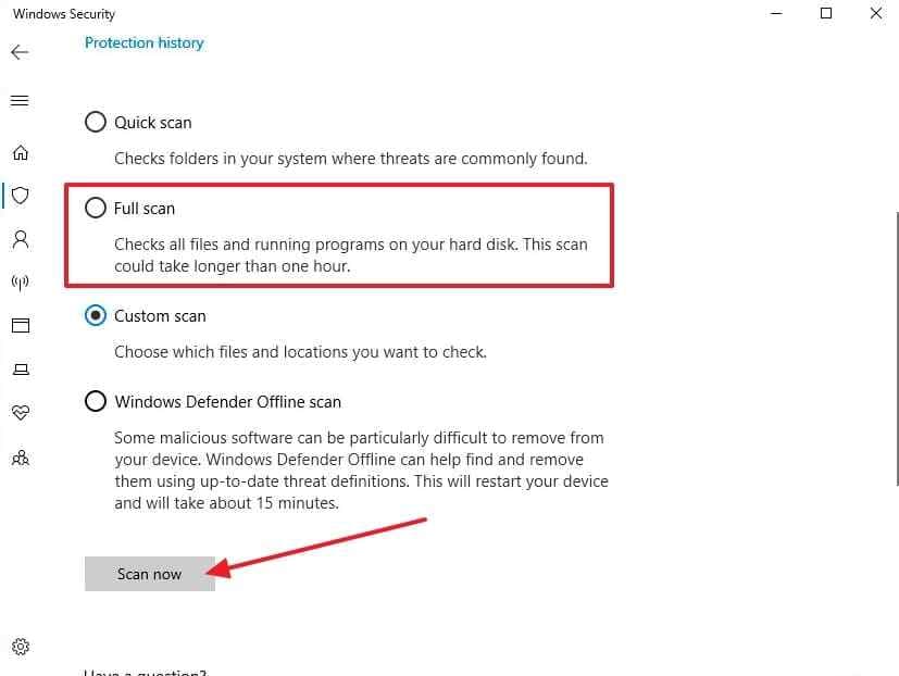 windows security full scan option