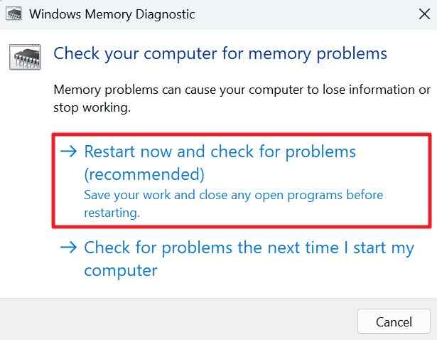 windows memory diagnostic restart test