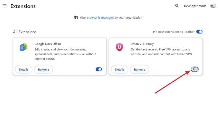 chrome extensions disabled for testing