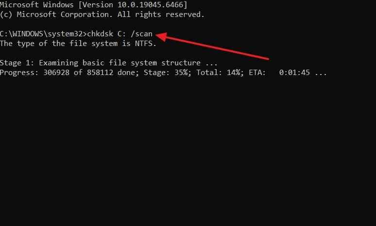 chkdsk storage scan command