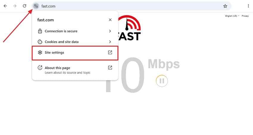 affected website site settings menu