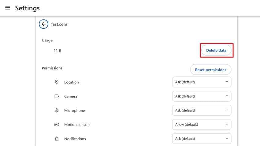 website data deletion option