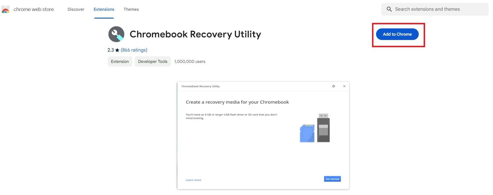aggiunta dell'utilità di ripristino del Chromebook a Chrome 