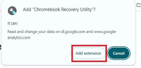 L'utilità di ripristino del Chromebook aggiunge l'estensione 