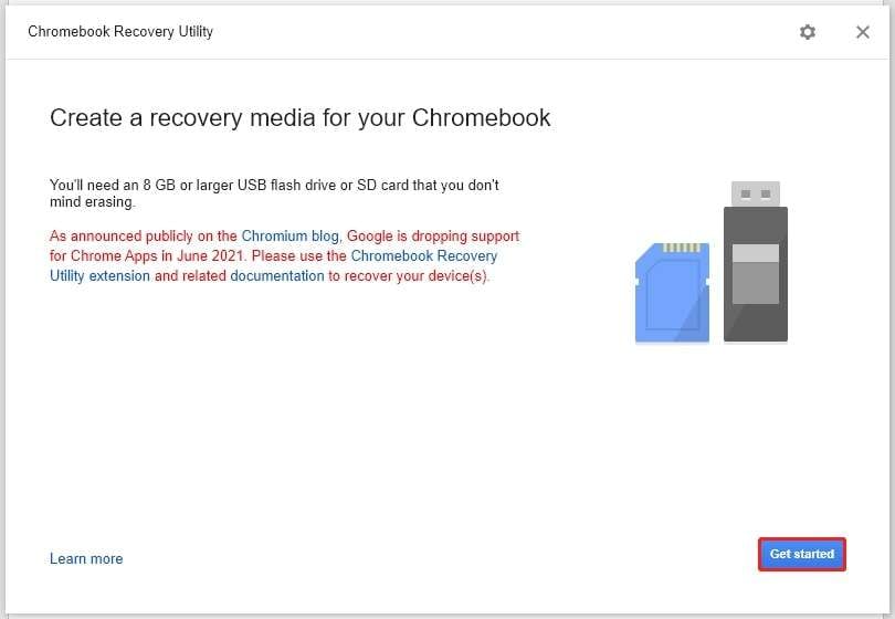 creazione di un supporto di ripristino per Chromebook 