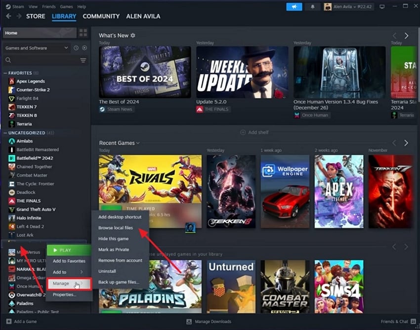 run steam and browse local files