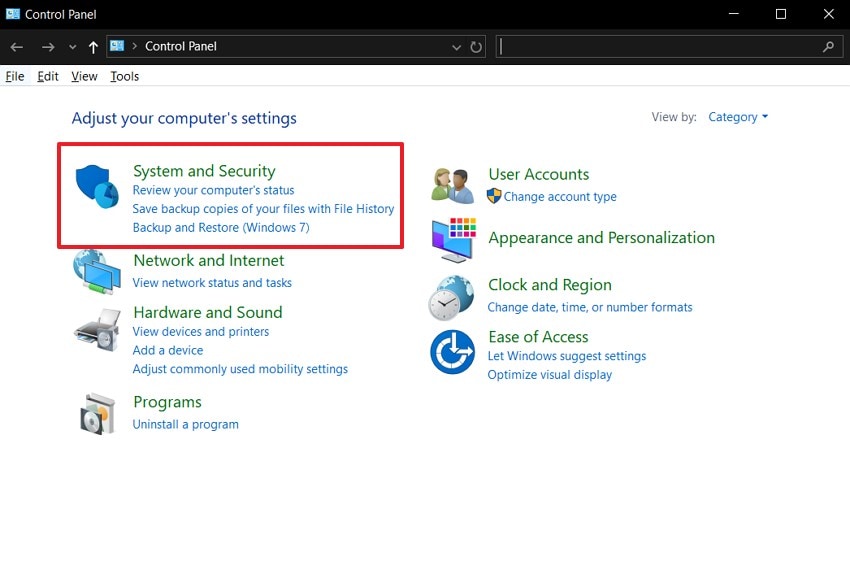 system and security from control panel