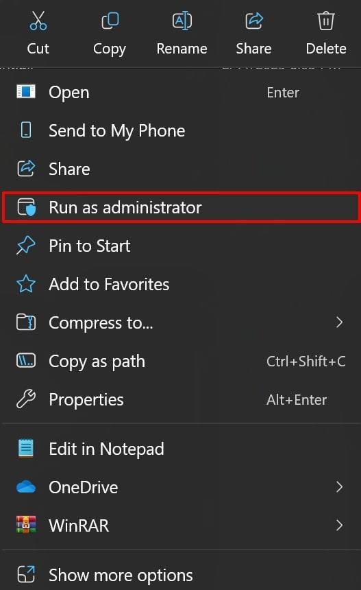 pick run as administrator option