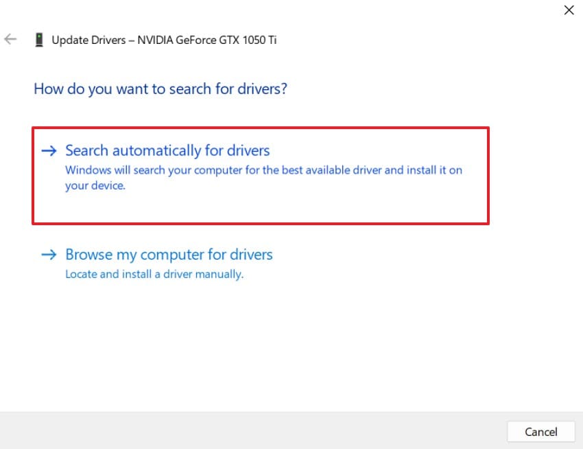 choose select automatically for drivers