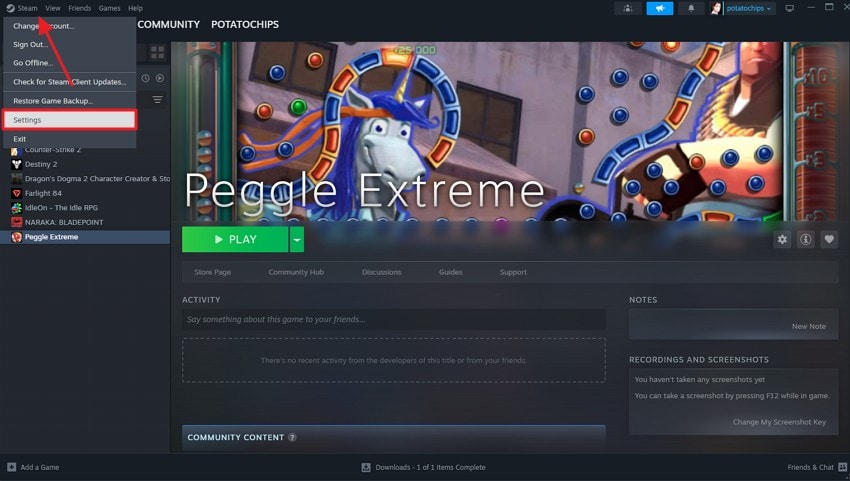 access the steam settings
