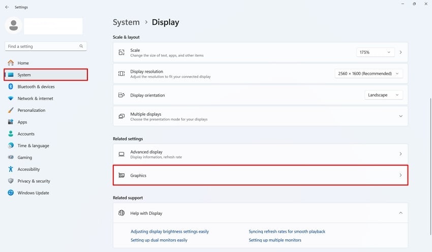pick graphics option from settings