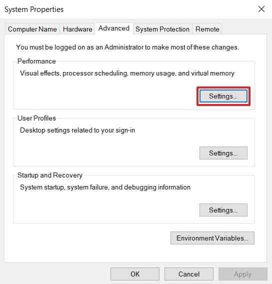 access windows 10 advanced performance settings