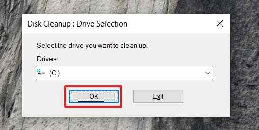 disk cleanup c drive selection