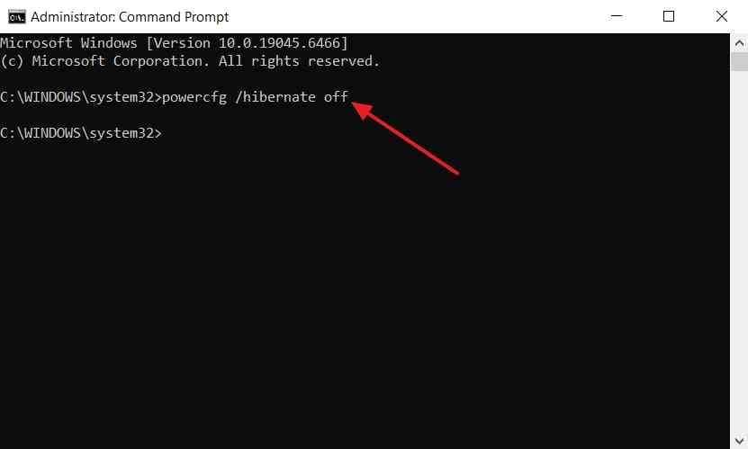 hibernate off command execution