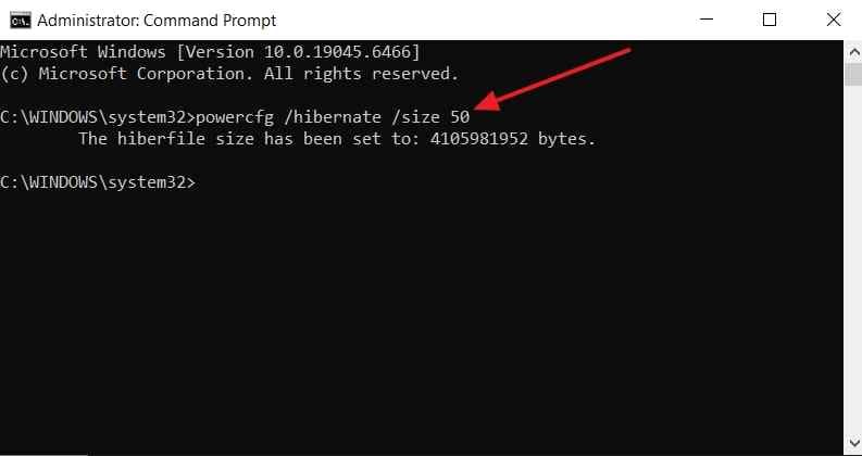hibernation file size command
