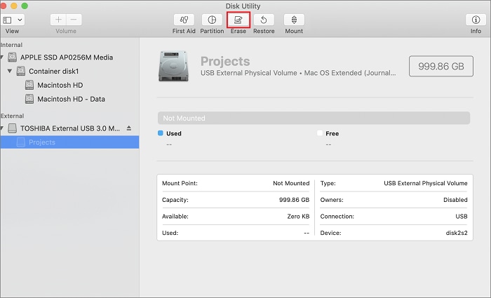 erase the drive with disk utility for mac
